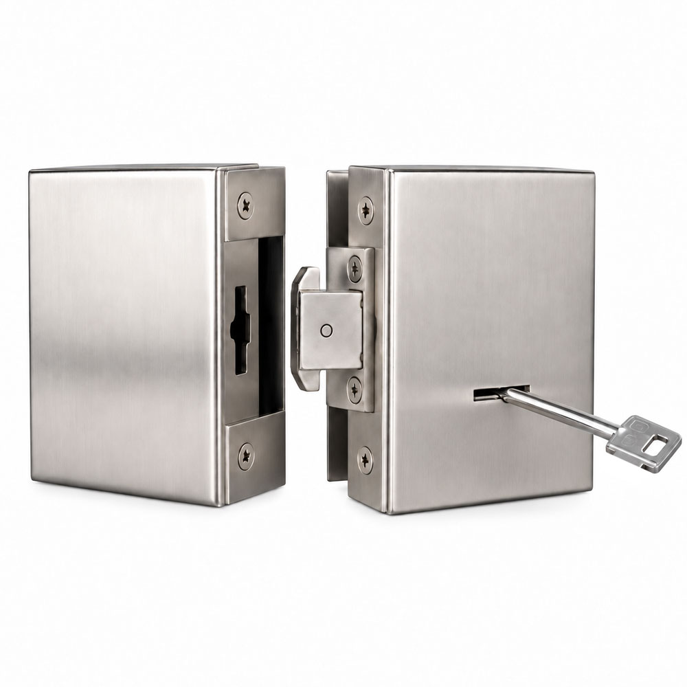 Κλειδαριά τζαμόπορτας GEVY 118.066.027 INOX ματ με γάντζους και κλειδί χρηματοκιβωτίου